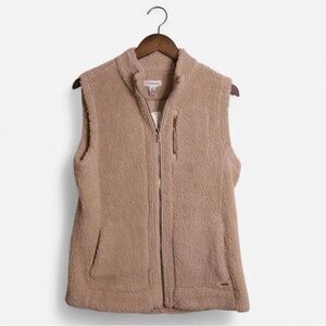Calvin Klein Beige Tan Sherpa Fleece Vest Full Zip NWT